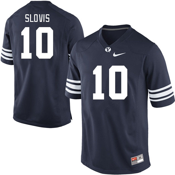Men #10 Kedon Slovis BYU Cougars College Football Jerseys Stitched-Navy - Click Image to Close